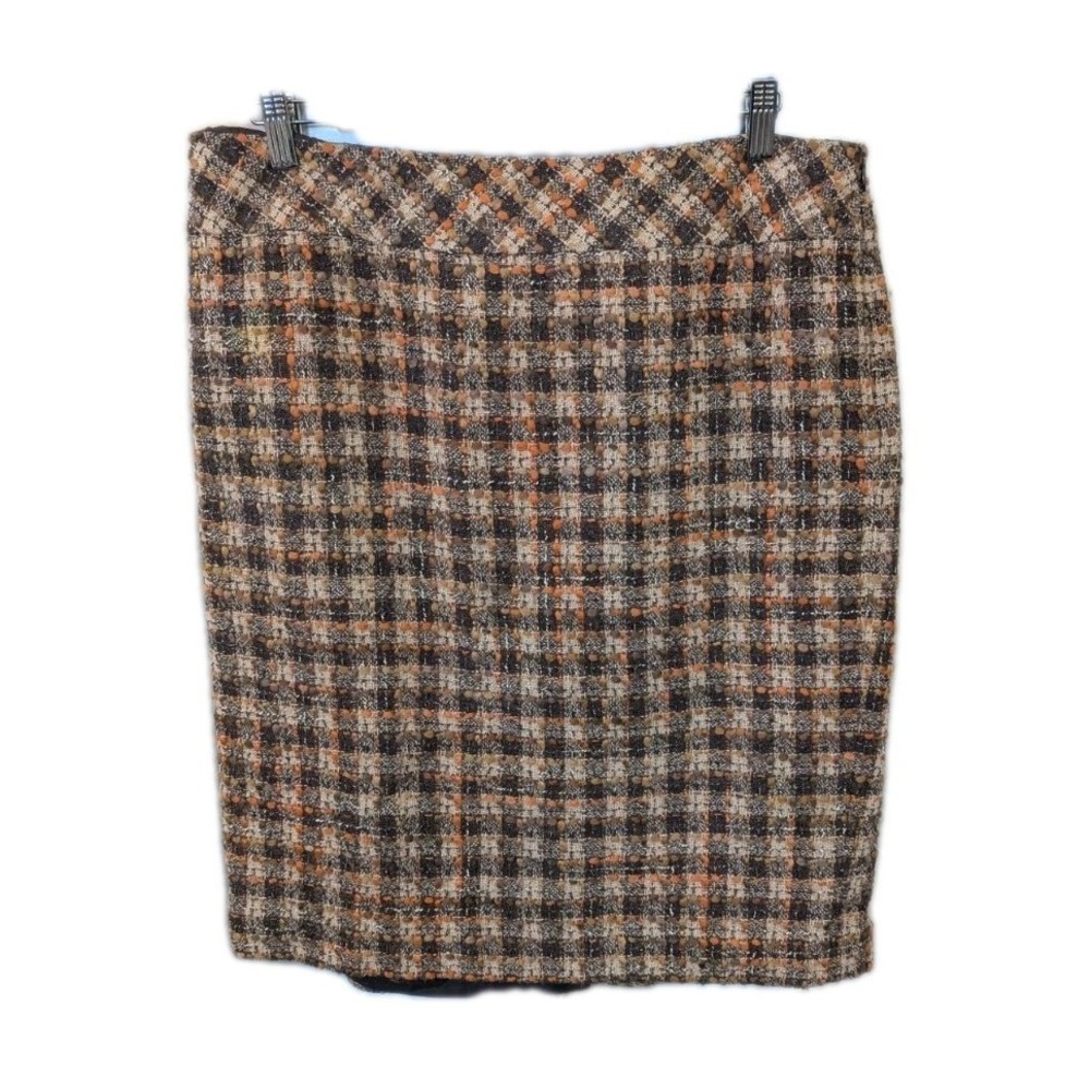 Ann Taylor Loft 14 Pencil Skirt Multicolor Tweed Wool Blend Back Slit Career